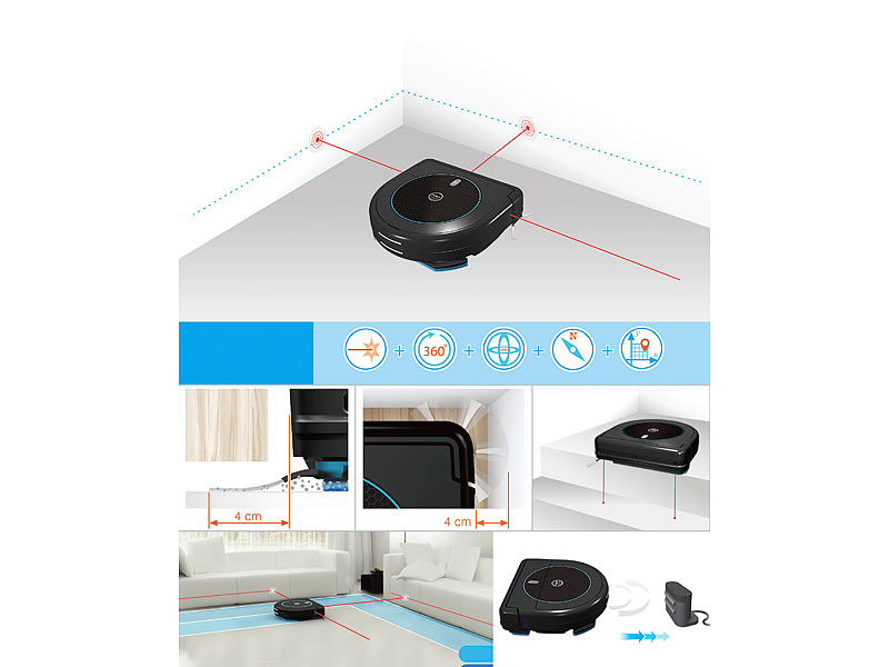 ; Vollautomatischer Bodenwischroboter, Akku-Zyklon-Hand- & Boden-Staubsauger mit Kehr- & WischfunktionStaubsaug- & Bodenwisch-Roboter mit 4-Phasen-Reinigung Vollautomatischer Bodenwischroboter, Akku-Zyklon-Hand- & Boden-Staubsauger mit Kehr- & WischfunktionStaubsaug- & Bodenwisch-Roboter mit 4-Phasen-Reinigung 