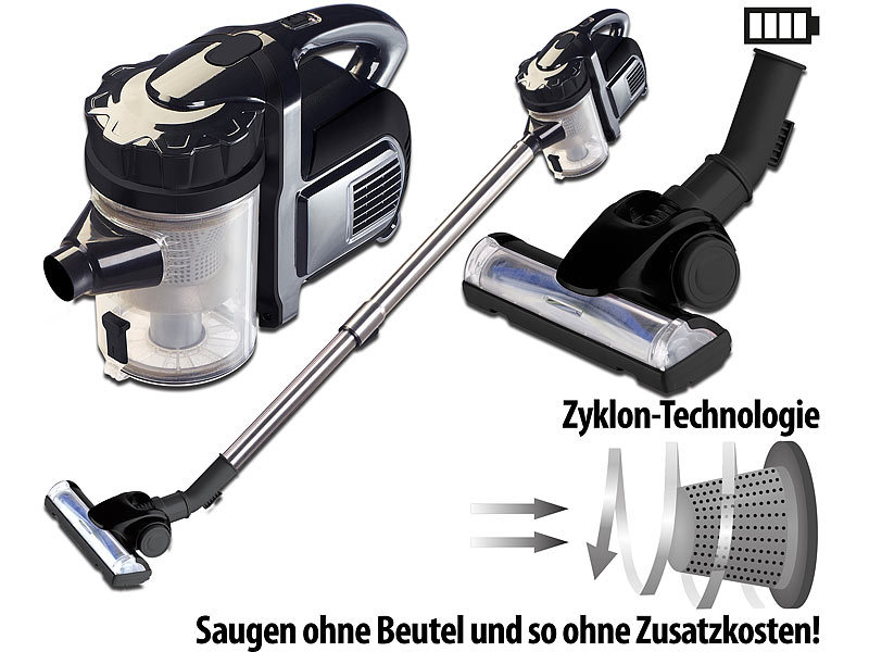 ; Akku-Zyklon-Hand- & Boden-Staubsauger mit Motor-Bürste 