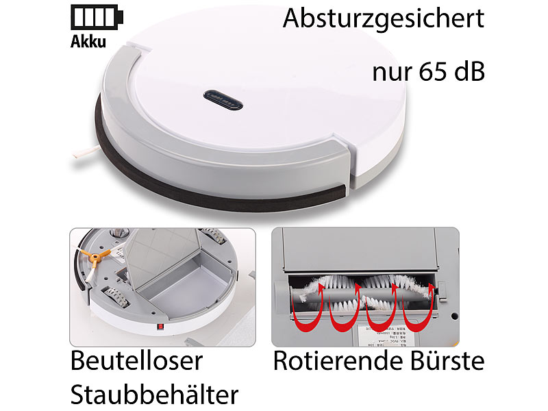 ; Bodenkehrroboter mit Staub-Behältern Bodenkehrroboter mit Staub-Behältern 