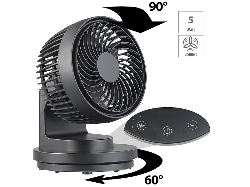 Sichler Haushaltsgeräte USB-Tischventilator, 3 Stufen, Oszillation,  bürstenloser Motor, 5 Watt