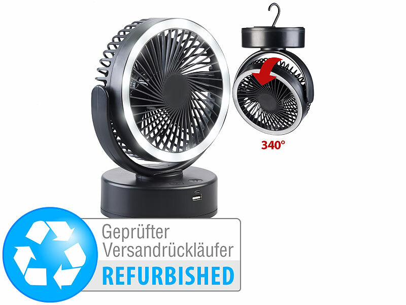 Sichler Haushaltsgeräte 3in1-Akku-Camping-Ventilator; LED-Licht,  Versandrückläufer