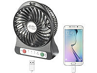 Sichler Haushaltsgeräte 3in1-Akku-Tisch-Ventilator mit Powerbank-Funktion & Leuchte, 1.800 mAh