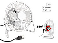 Sichler Haushaltsgeräte Mini-USB-Tischventilator, Vollmetall, neigbar um 360°, 2,5 W, Ø 10 cm