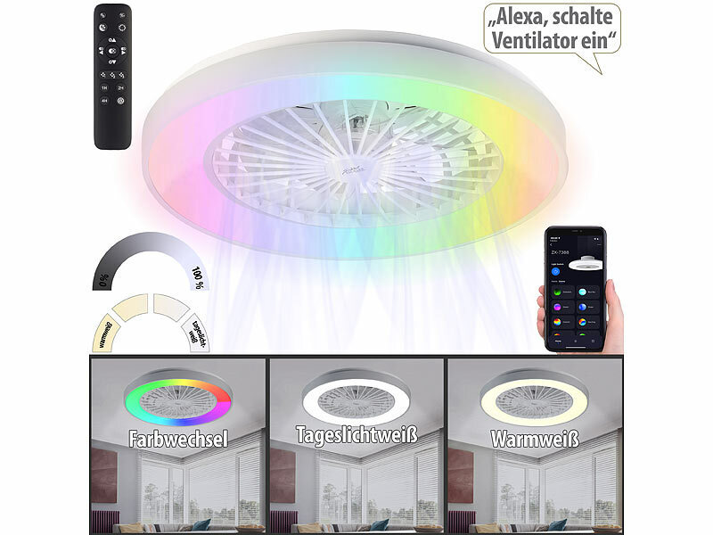 Plafonnier LED RVB CCT et ventilateur connecté VT-900.led avec