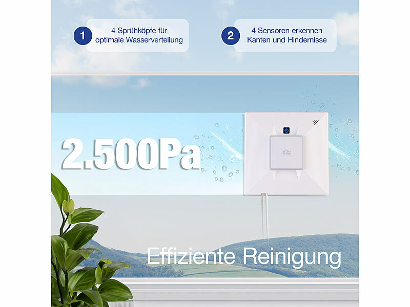 ; WLAN-Fensterputzroboter mit Doppel-Sprühfunktion, Powerstation-Betrieb und App WLAN-Fensterputzroboter mit Doppel-Sprühfunktion, Powerstation-Betrieb und App WLAN-Fensterputzroboter mit Doppel-Sprühfunktion, Powerstation-Betrieb und App 
